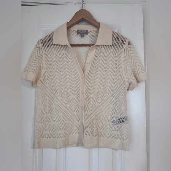 J. Crew 100% Cashmere pointelle button-up short-sleeve cardigan in S - Picture 3 of 15